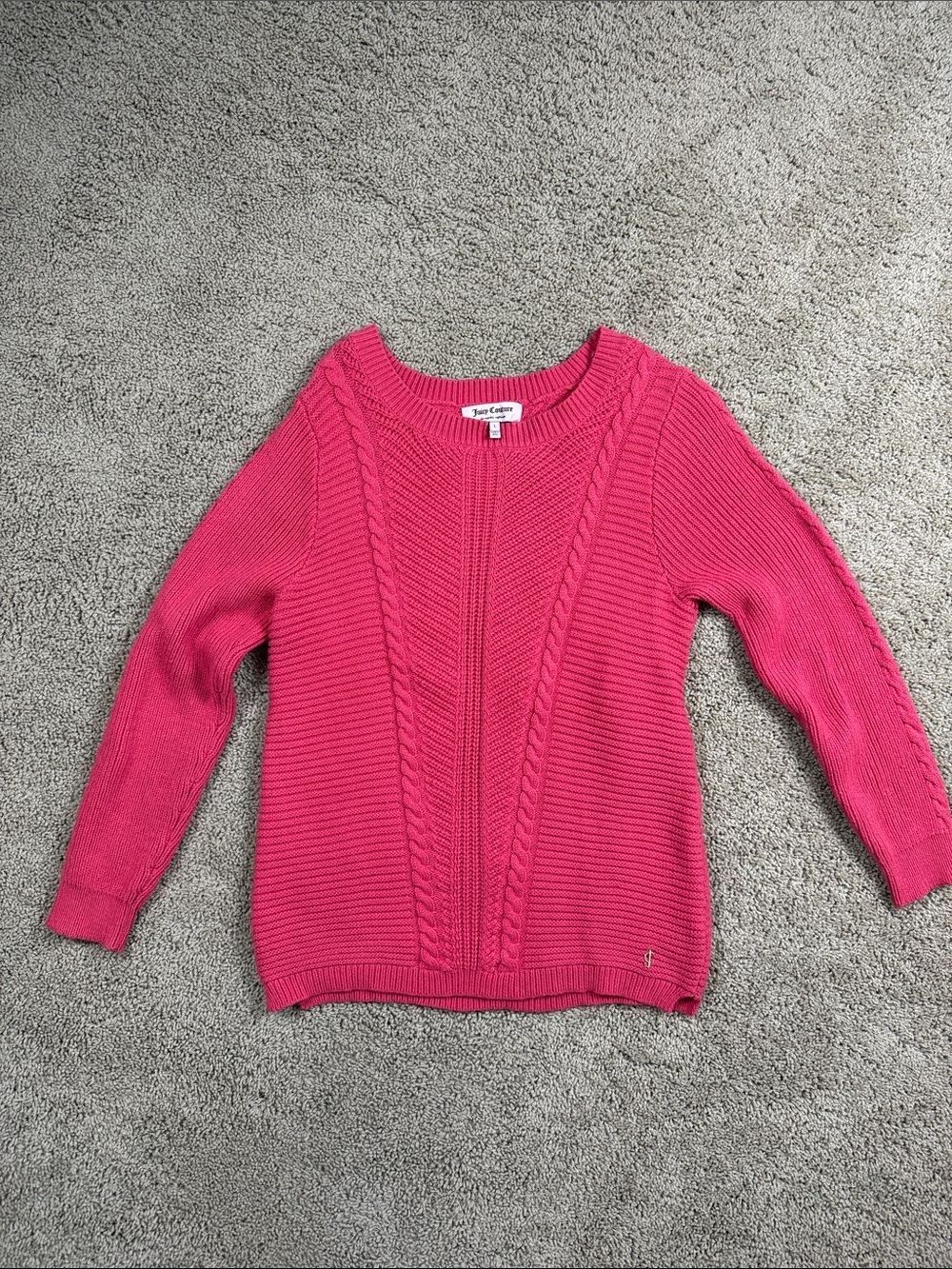 Juicy Couture | Hot Pink Cable Knit Crewneck Sweater | L